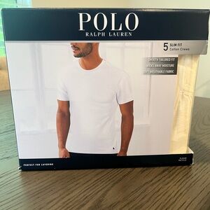 Polo Ralph Lauren Men's Undershirt, Slim Fit Classic Cotton Crews 5 Pack